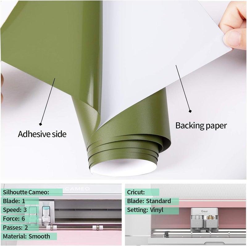 Gatichetta Self Adhesive Vinyl Craft Permanent Vinyl Roll 12" x 10ft for Cricut, Silhouette & Cameo,Matte Olive Green - Image 2